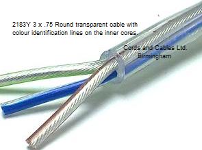 2183Y.75.POL.T.IND 3 x .75mm Clear Transparent cable - INNER CORES IDENTIFIED 